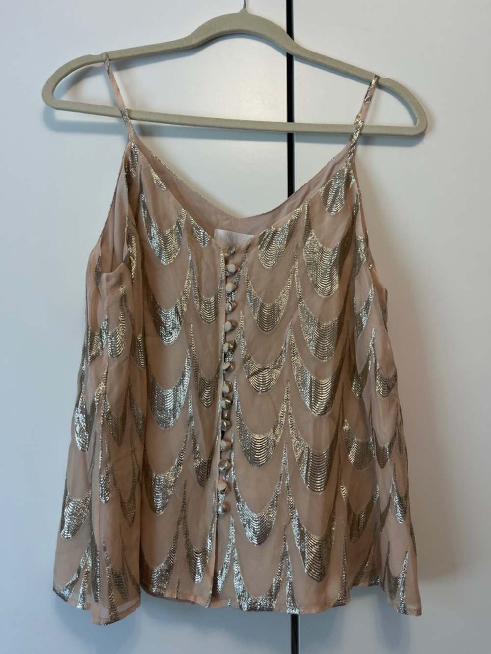 RAQUETTE Gold Scalloped Sequin Silk Camisole Blouse - Nude/Gold